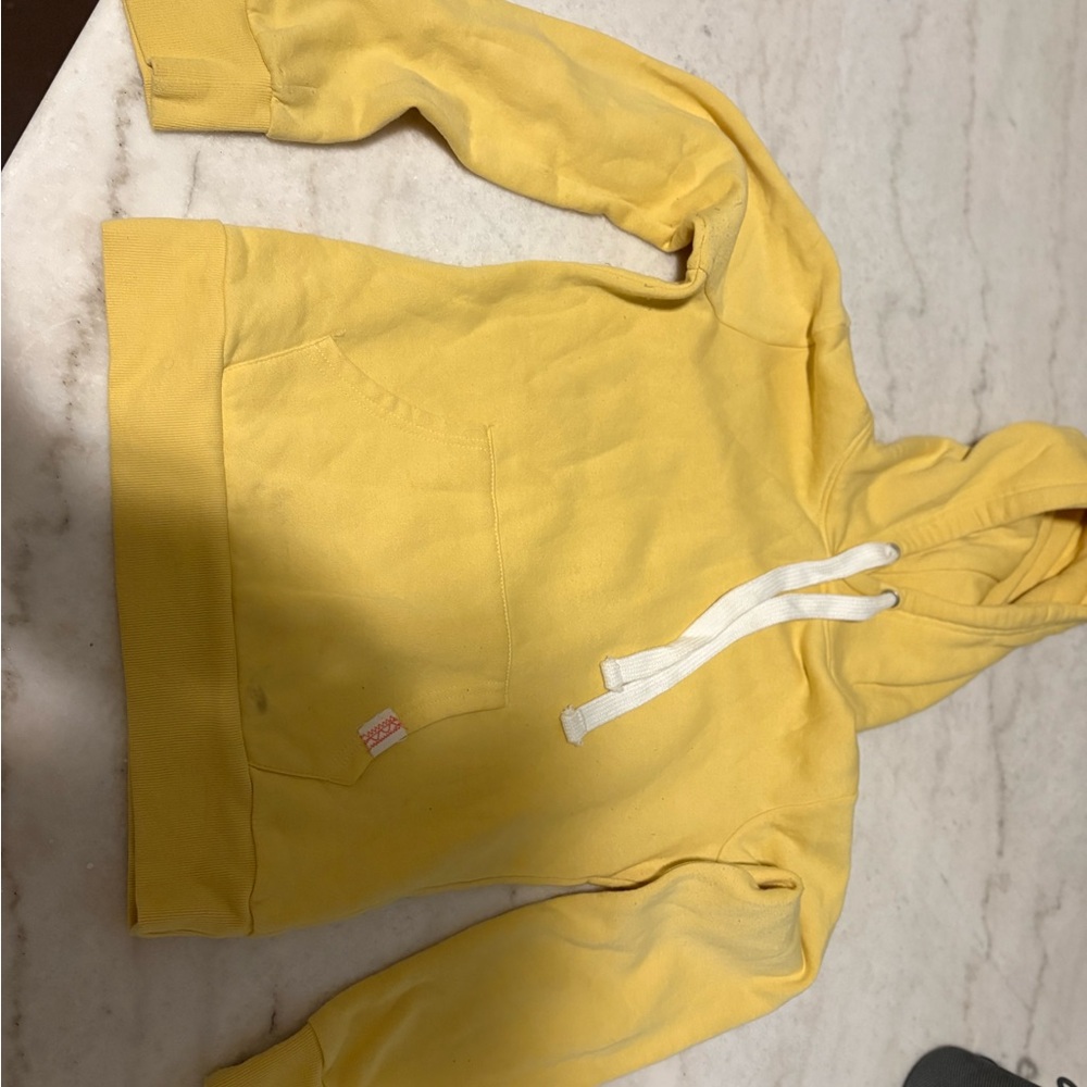 Yellow Hoodie with White Drawstrings